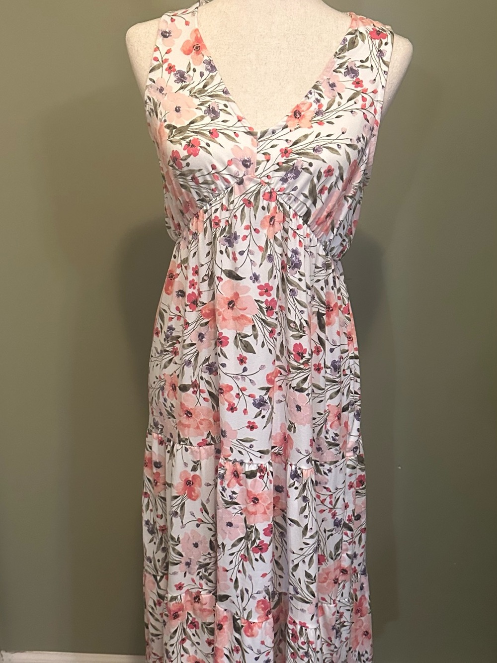French Grey Pink and White Floral Midi Dress